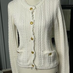T Tahari Cream Cardigan with Gold Buttons